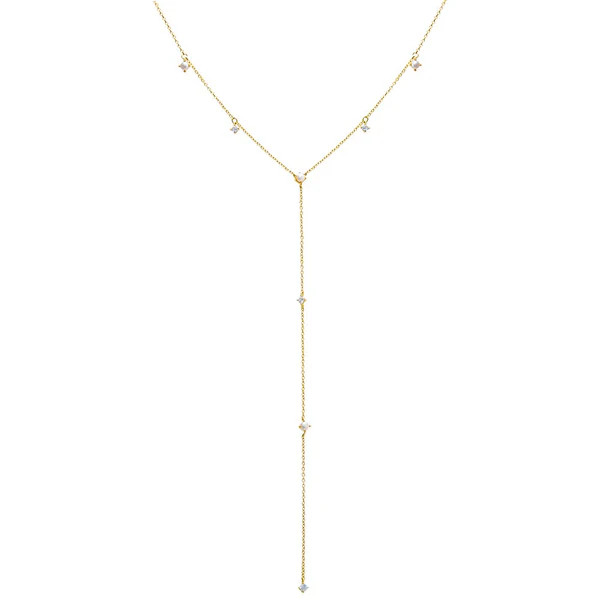 Pearl & CZ Station Lariat Necklace | Adina Eden
