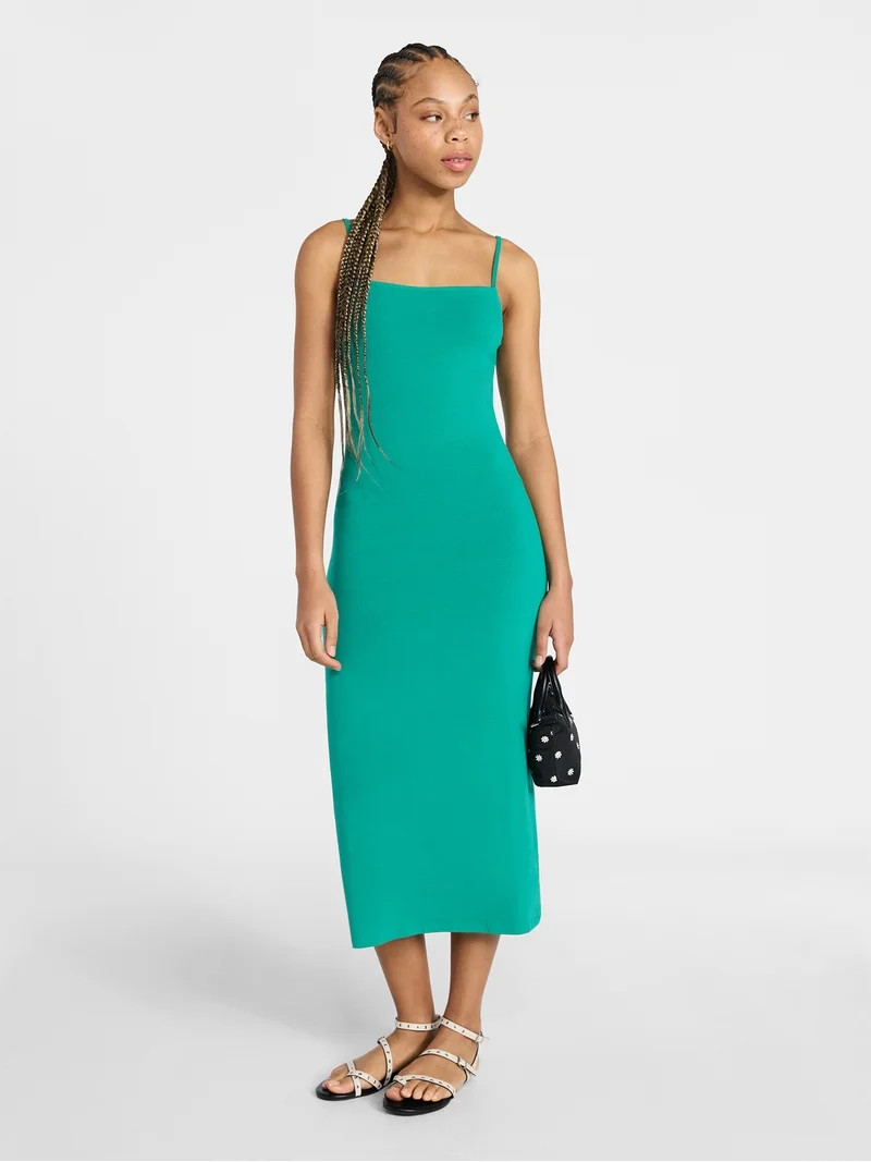 No Boundaries Sleeveless Square Neck Midi Dress, Women's & Women's Plus Sizes XXS-4X | Walmart (US)