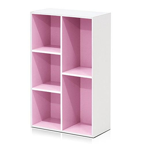 Furinno LUDER Book Shelf, 5-Cube Bookshelf, Reversible Bookcase, 9.4 x 19.5 x 31.5, Easy Assembly, for Living Room, Bedroom, Home Office, White/Pink | Amazon (US)
