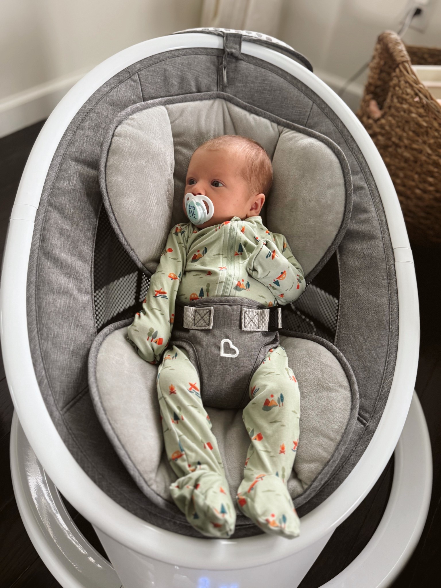 Teddy’s absolute favorite swing! Soothes him to sleep every time ❤️ love this onesie too- he’s wearing a 0-3 month size and is 8.2lb!

#LTKBaby