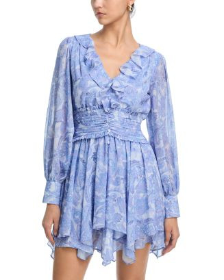 AQUA Paisley Long Sleeve Gathered Mini Dress - Exclusive | Bloomingdale's Women | Bloomingdale's (US)
