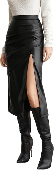 GORGLITTER Women's Leather Midi Skirts Y2k High Waisted Slit Maxi Skirt | Amazon (US)