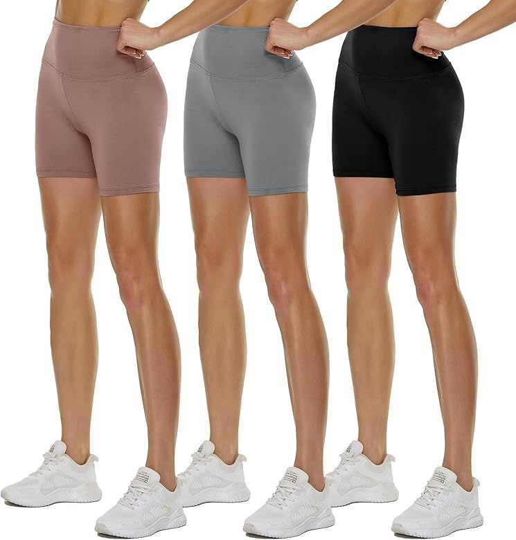QGGQDD 3 Pack High Waisted Biker Shorts for Women – 5" Buttery Soft Black Workout Yoga Athletic Shor | Amazon (US)