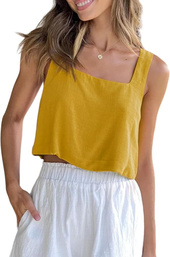 Allimy Women's Summer Thick Shoulder Straps Crop Tops Square Neckline Tank Tops | Amazon (US)