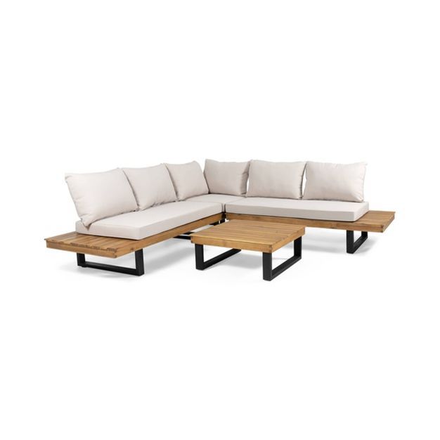 Sebastian 4pc Outdoor Acacia Wood 5 Seater Sofa Sectional with Cushions - Teak/Beige - Christophe... | Target