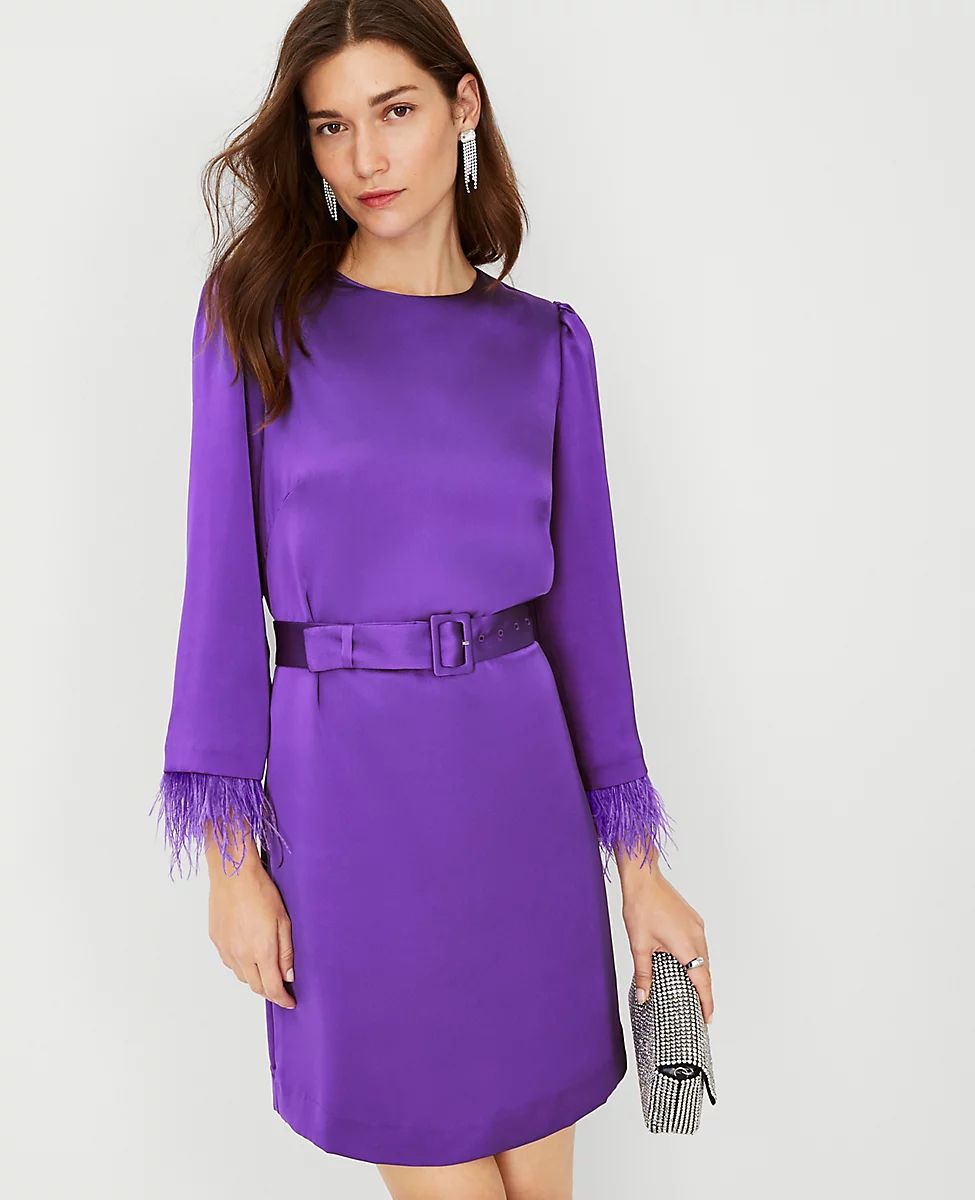 Feather Cuff Belted Shift Dress | Ann Taylor (US)