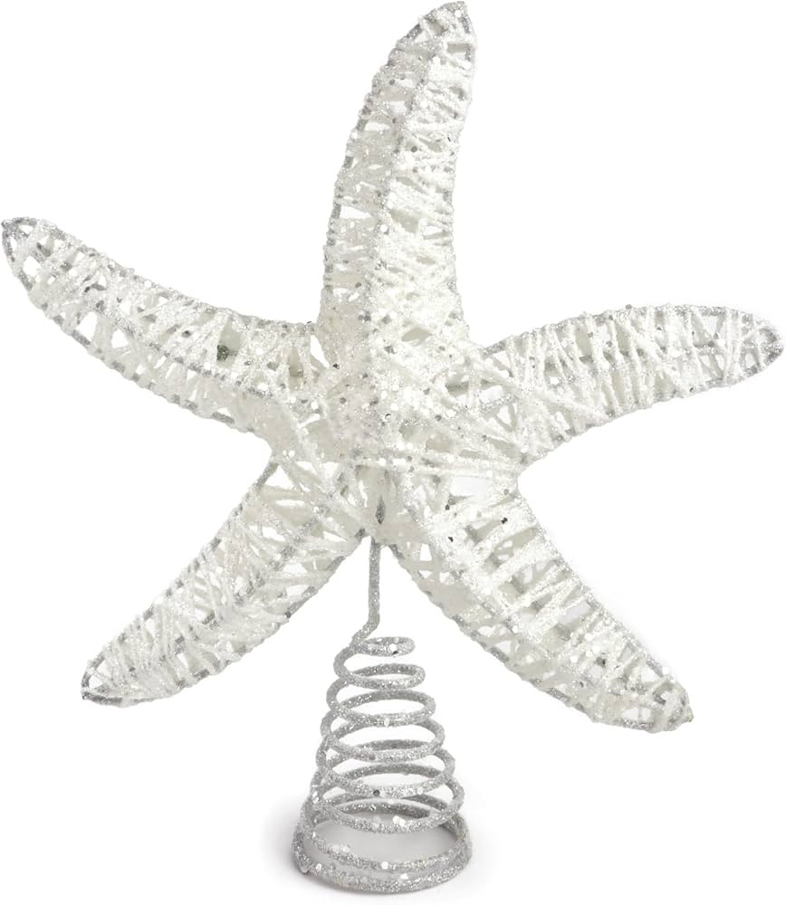 Needzo Nautical Christmas Tree Topper, Hollow Glittered Starfish, Coastal Holiday Home Decor, 11 ... | Amazon (US)