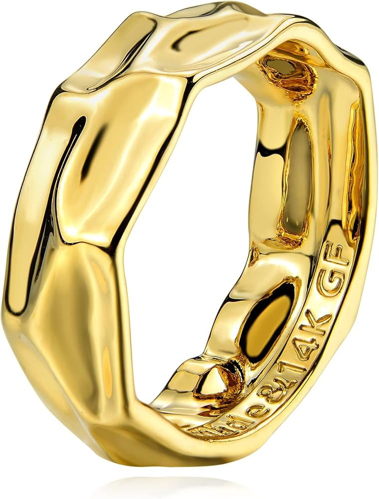 MYEARS Women Ring Gold Band 14K Gold Vacuum Filled Simple Stack Finger Jewelry Gift Size 6-8 | Amazon (US)