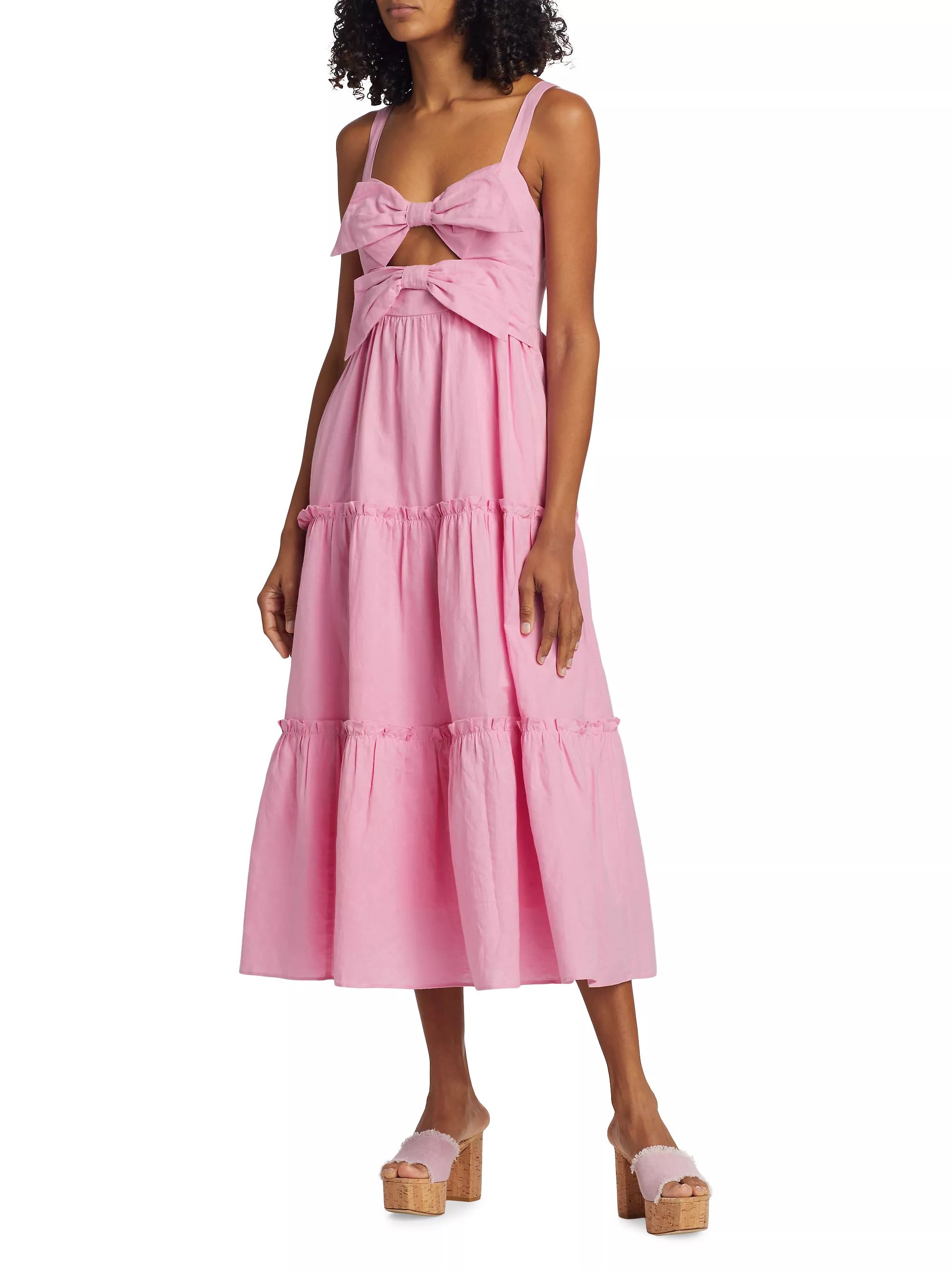 Kaylyn Linen-Blend Bow Midi-Dress | Saks Fifth Avenue