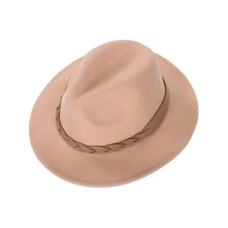 Women's Wide Brim Wool Felt Fedora Hat with Braided Band Camel | Walmart (US)