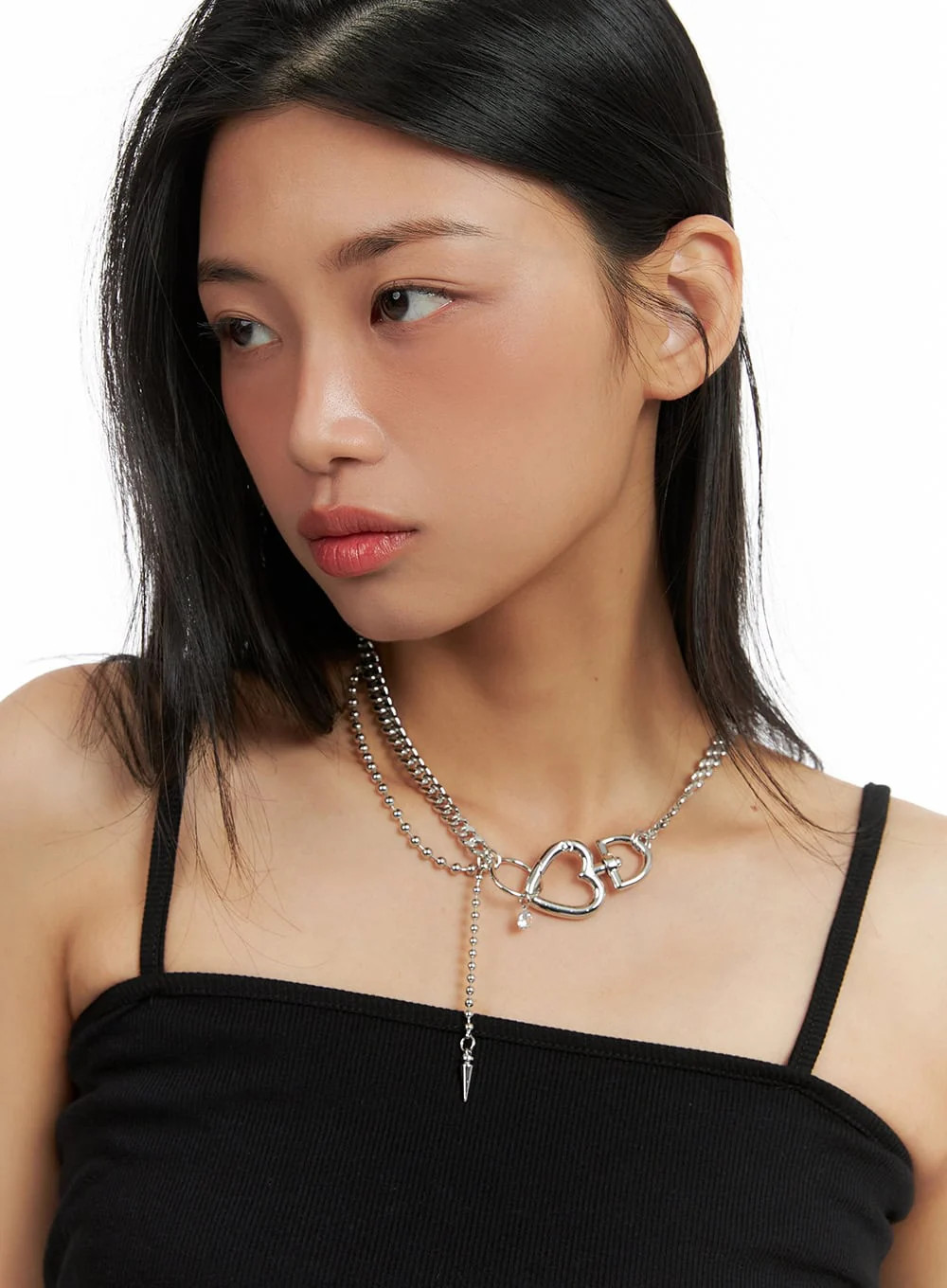 Double Chain Heart Necklace CA424Light gray / One Size | Lewkin