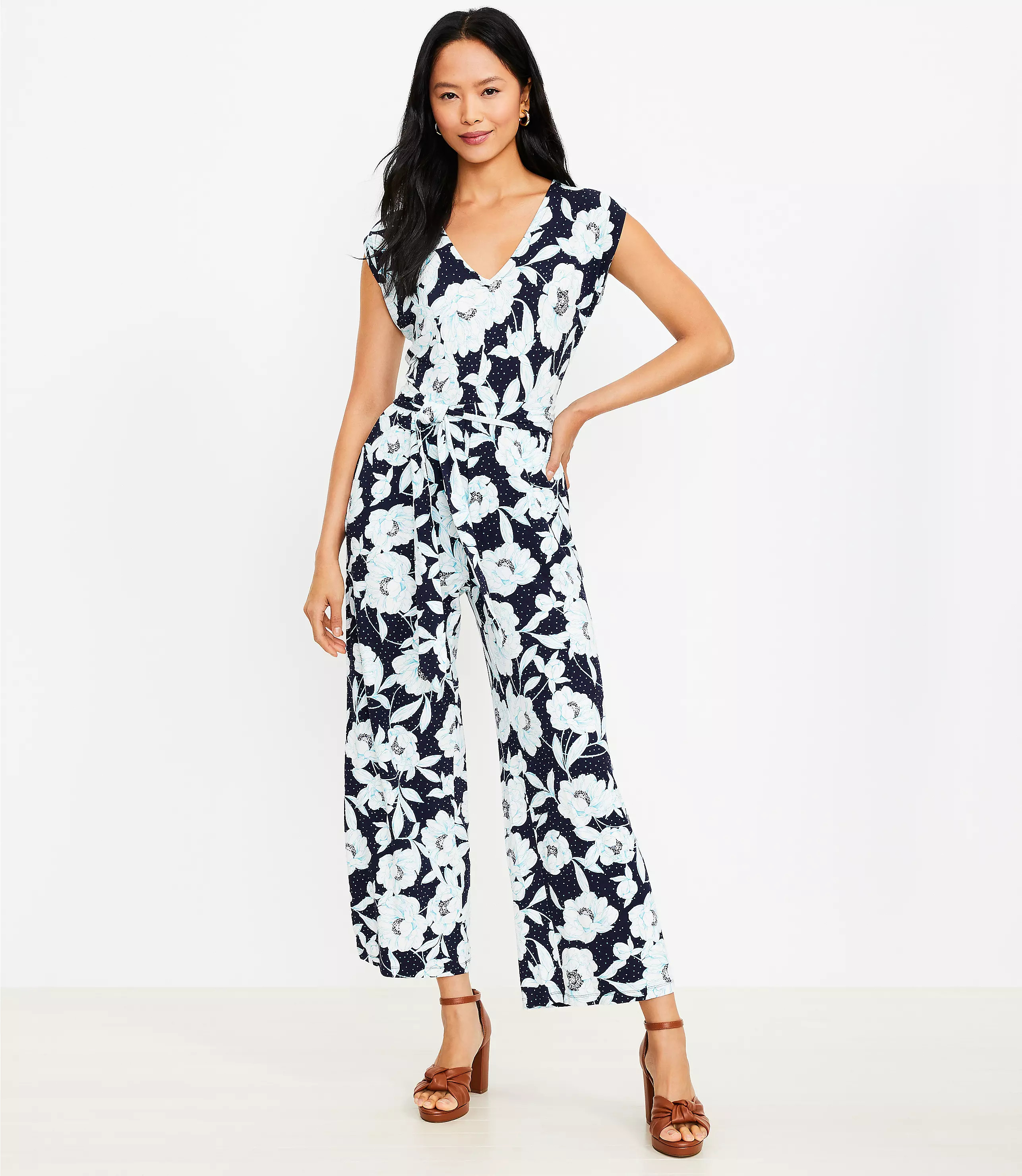 Floral Tie Waist Jumpsuit | LOFT