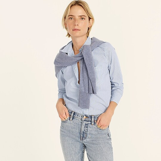 Classic-fit washed cotton poplin shirt in pinstripe | J. Crew US