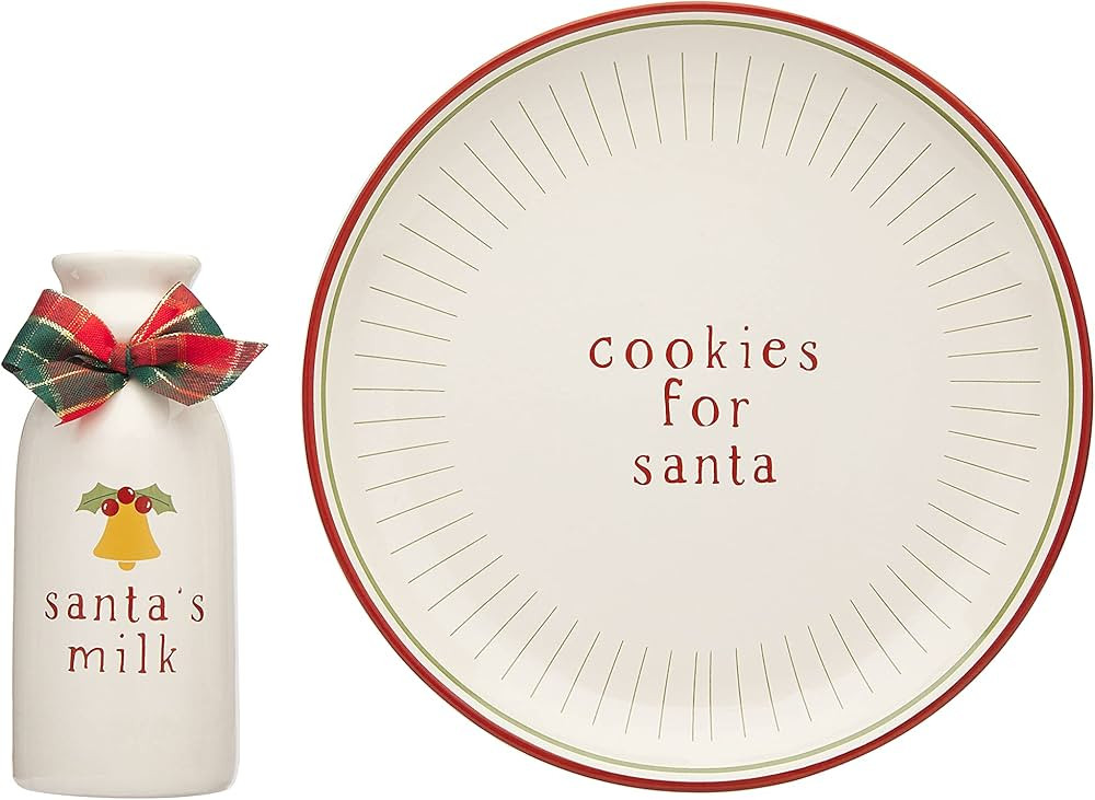 Pearhead Cookies for Santa Plate and Milk Jug Set, Ceramic Holiday Serving Dish with Milk Bottle,... | Amazon (US)