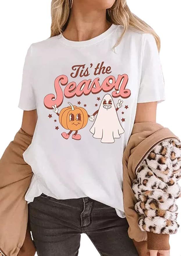 Tis The Season Halloween T-Shirt Womens Funny Pumpkin Short Sleeve Shirts Fall Season Graphic Tee... | Amazon (US)