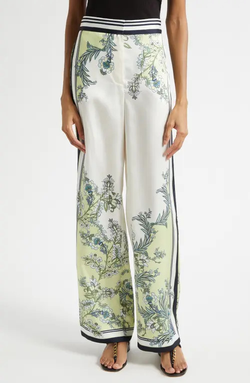 Veronica Beard Grigore High Waist Wide Leg Floral Print Pants in Light Pistachio Multi at Nordstrom, Size 0 | Nordstrom