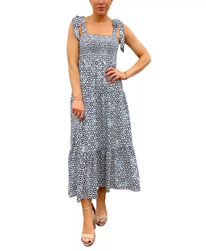 Women's Geo-Mosaic-Print Smocked-Bodice Midi Dress | Macy's