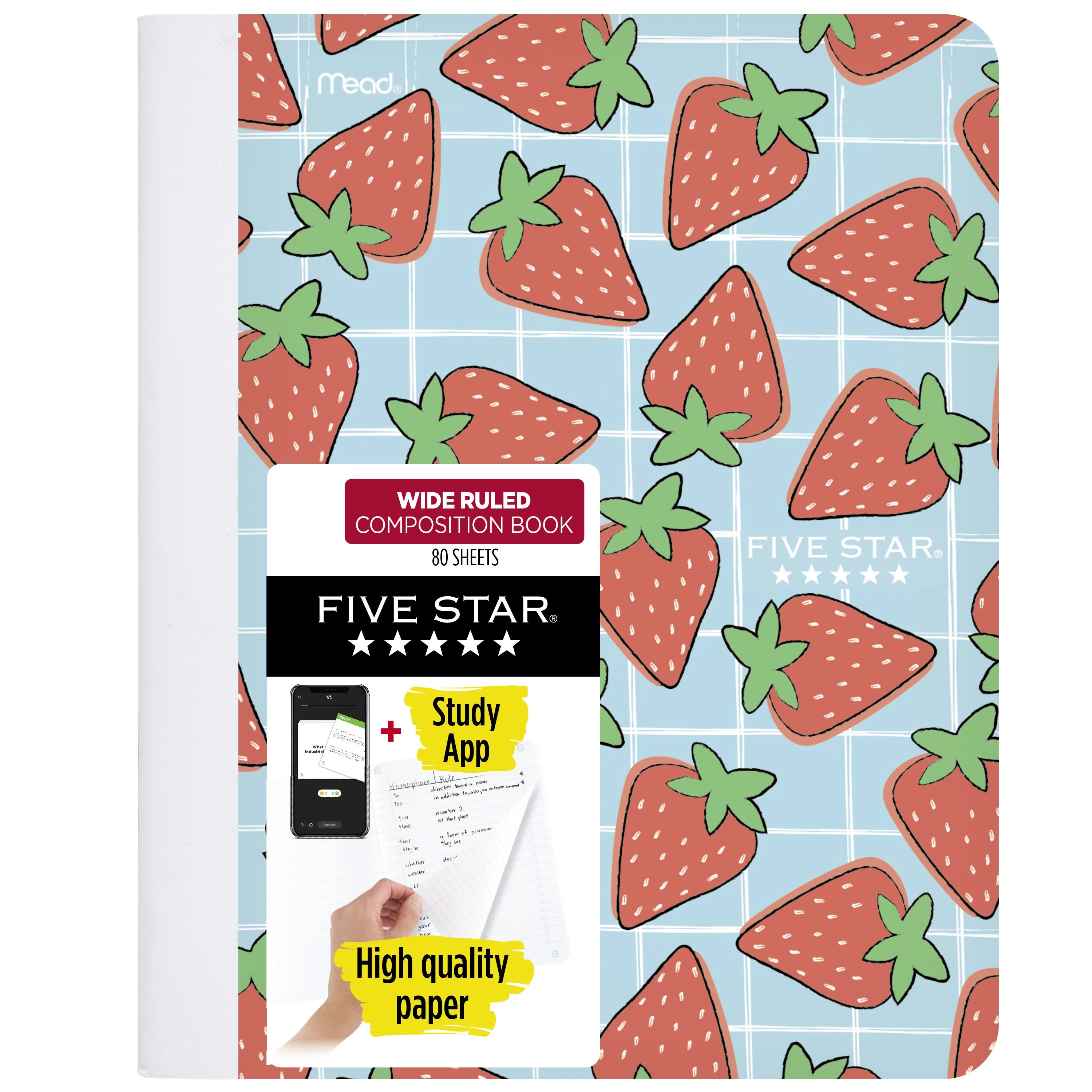 Five Star Fruits Composition Book Plus Study App, Wide Ruled, 80 Sheets, 7.5" x 9.75", Strawberri... | Walmart (US)