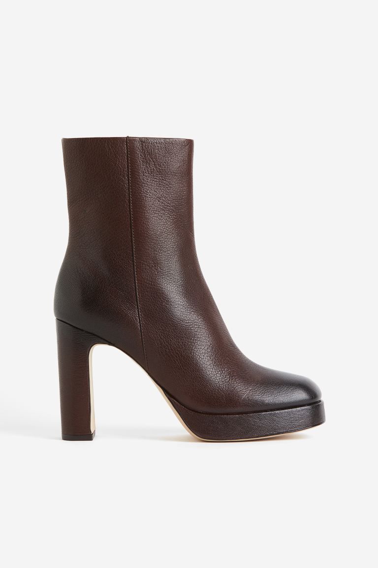 Leather Boots with Heel - Dark brown - Ladies | H&M US | H&M (US + CA)