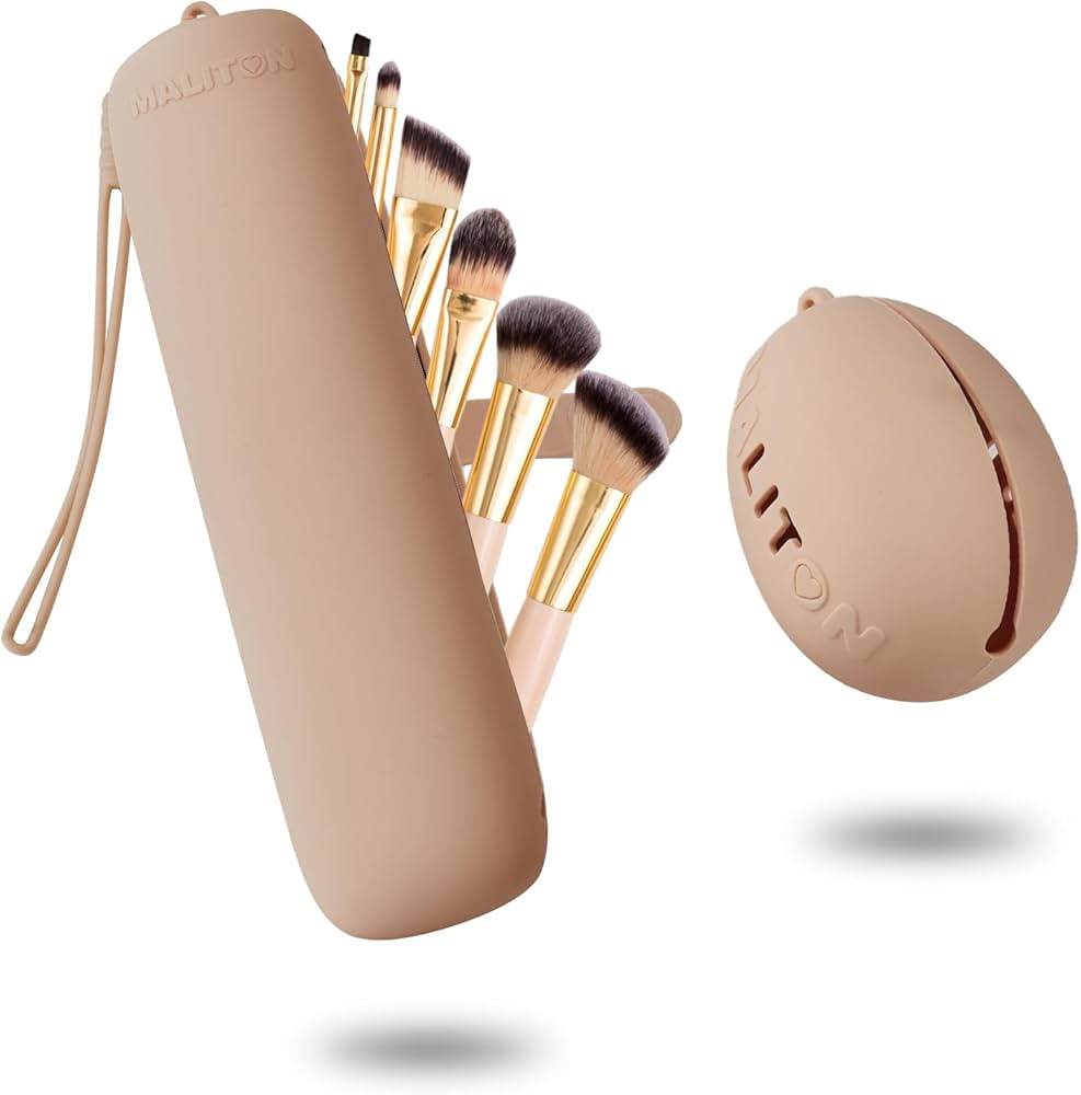 Maliton Makeup Brush Holder Travel, Silicone Makeup Brush Bag with Upgrade Anti-Fall Out Magnetic... | Amazon (US)