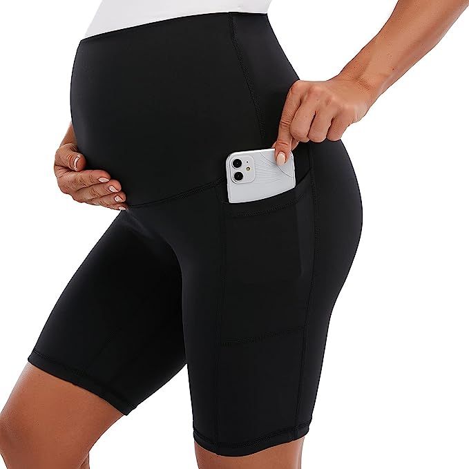 Spotential Womens Maternity Yoga Shorts Workout Running Active Short with Pocket 8" Inseam | Amazon (US)