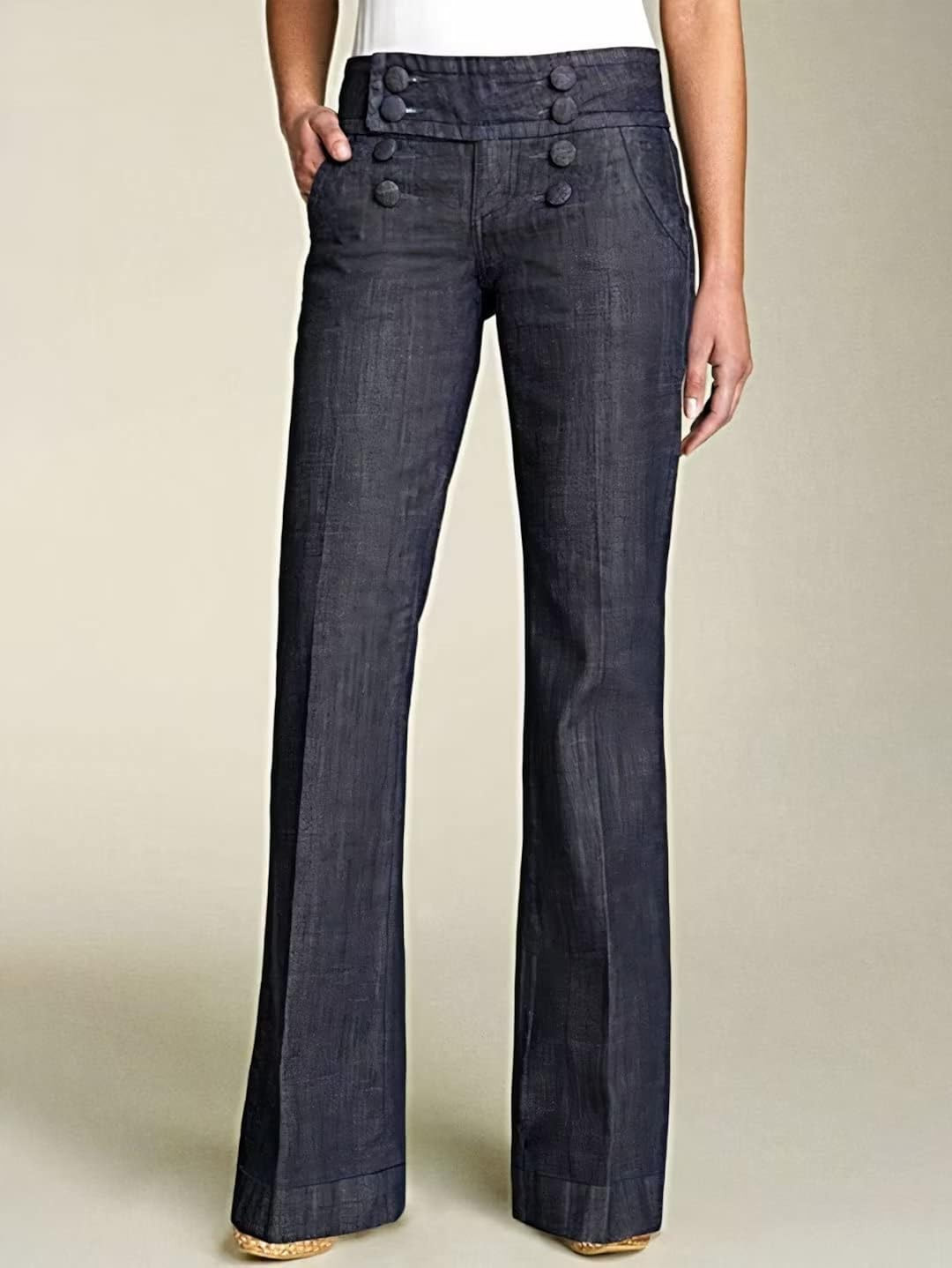 Flamingals Women’s Jeans Solid Double Breasted Pocket Straight Leg Jeans | Amazon (US)