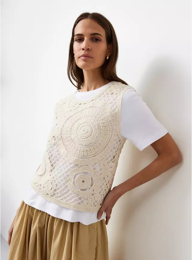 Neutral Crochet Circle Detail Vest Top S | Tu Clothing