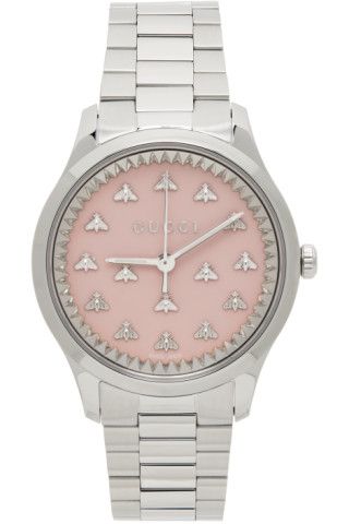 Silver & Pink G-Timeless Multibee Watch | SSENSE