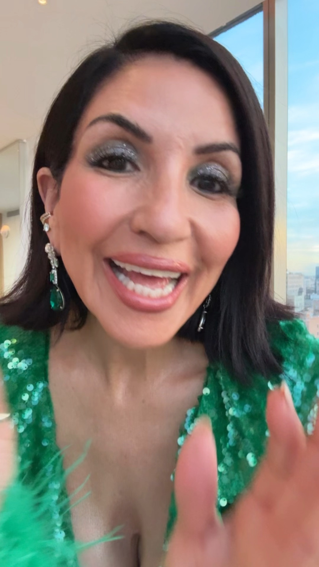 Green Sequins and fur dress - size 4
Silver heels -size 7
Emerald earrings 
Ilia AmberLight Lipstick 
Delina Perfume 

#LTKStyleTip #LTKOver40 #LTKBeauty