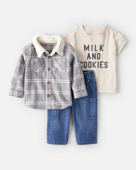 Baby Boy 3-Piece Plaid Shacket Outfit Set | Carter's Inc