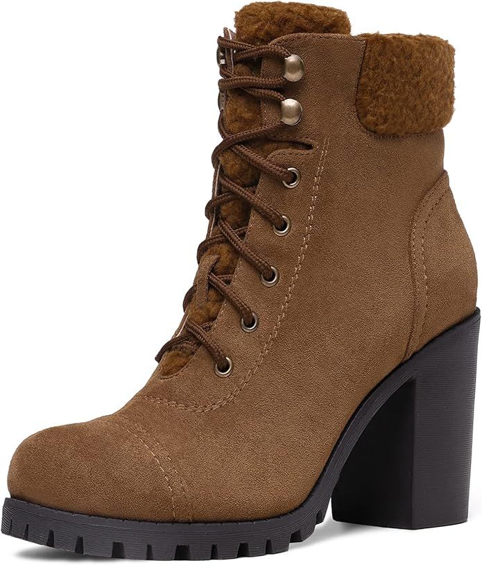 DREAM PAIRS Women’s Lace up Boots Chunky High Heel Ankle Booties Shoes | Amazon (US)