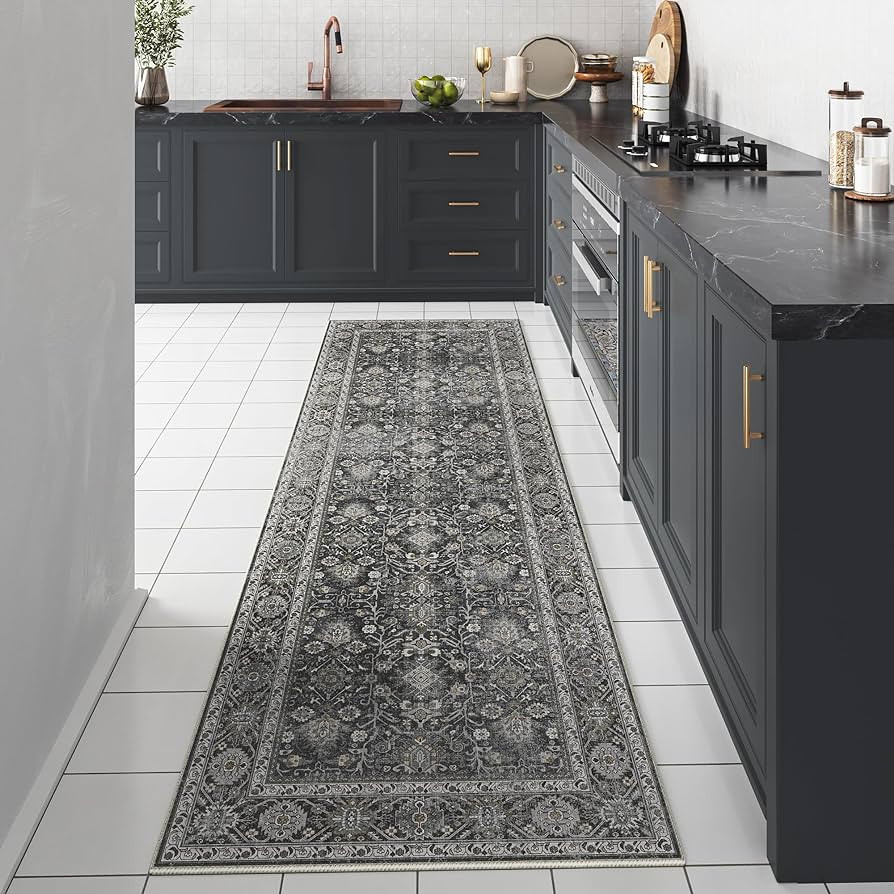 Amazon.com: PureCozy Black Grey Runner Rug 2x8 Vintage Area Rug Hallway Indoor Kitchen Washable L... | Amazon (US)