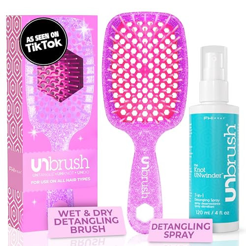 FHI Heat UNbrush Detangling Brush and UNwinder Detangling Spray Combo Pack - Tangle-Free Hair, Pain-Free Brushing, Anti-Static Bristles, Lightweight Hair Brush, Rose Quartz Pink | Amazon (US)