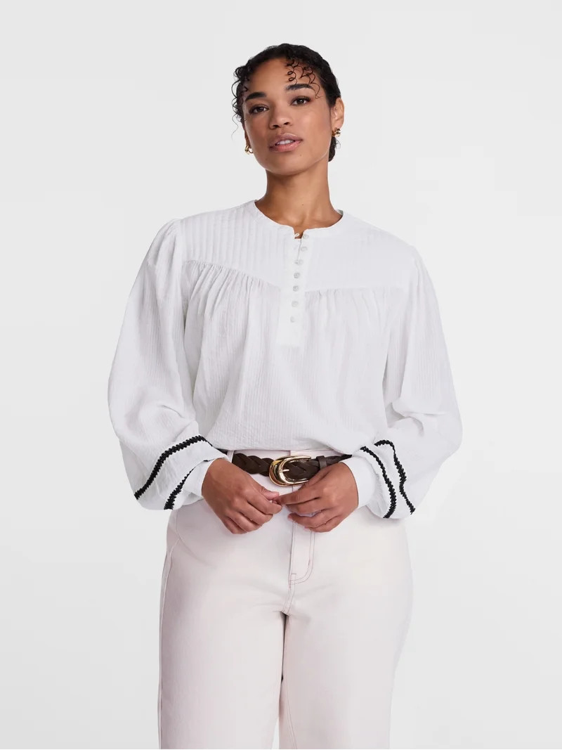 Scenario Women's and Women's Plus Quilted Detail Long Sleeve Top, Sizes XS-4X | Walmart (US)