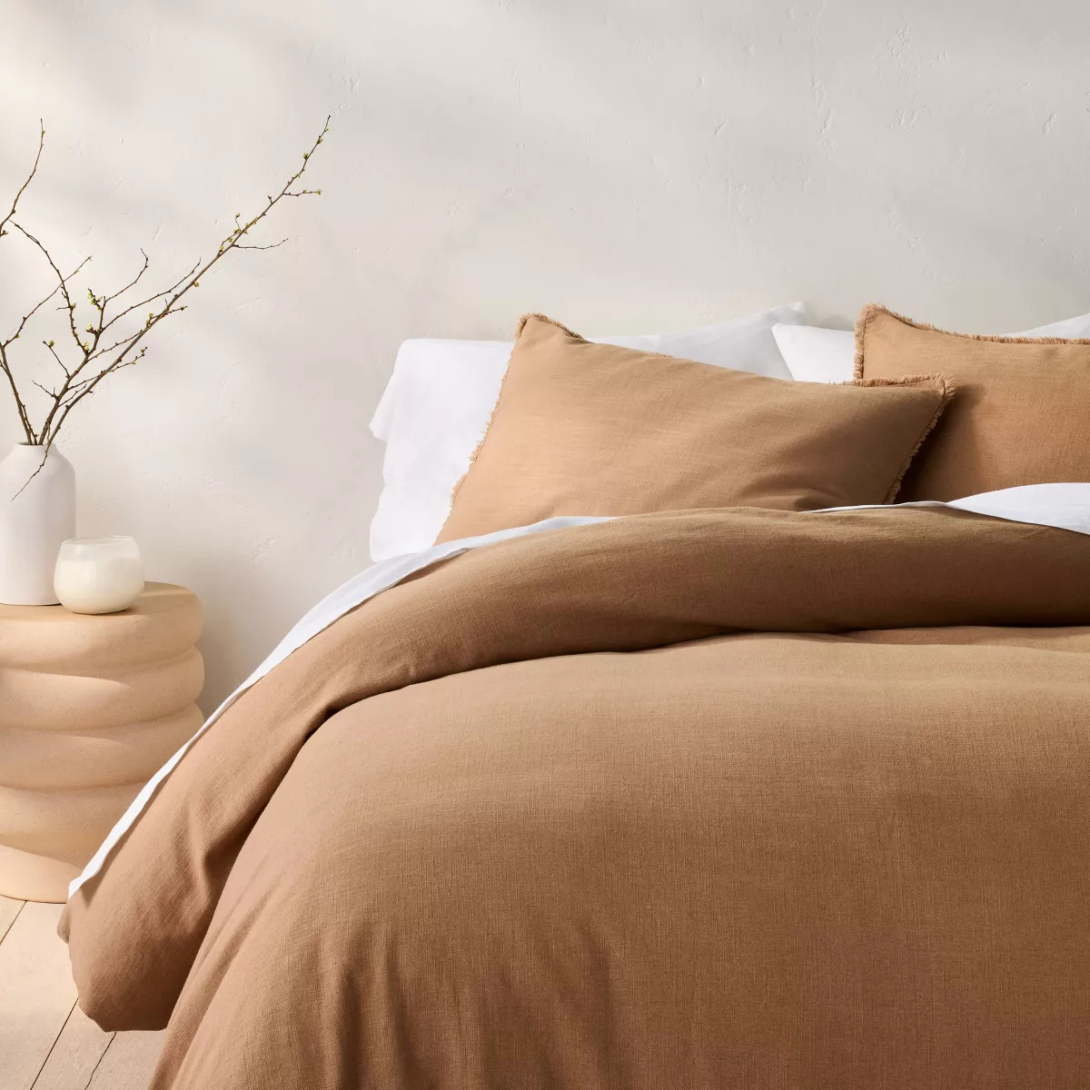 King Heavyweight Linen Blend Duvet Cover & Sham Set Warm Brown - Casaluna™: Rayon & Cotton, Zip... | Target