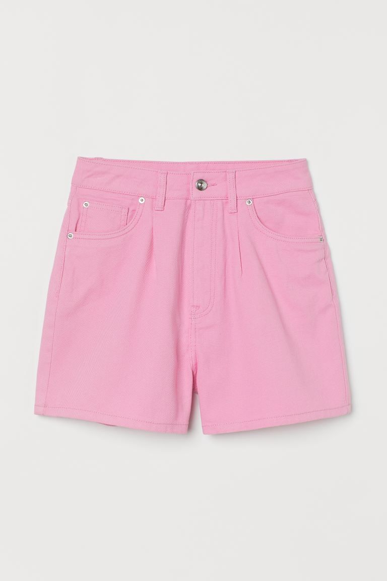 Short, 5-pocket shorts in cotton twill with a high waist, pleats at the top and a zip fly with a ... | H&M (UK, MY, IN, SG, PH, TW, HK)