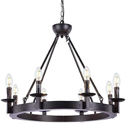 Wellmet Black Farmhouse Chandeliers Wagon Wheel, Industrial 8 Lights Iron Lighting Candle Style 2... | Amazon (US)