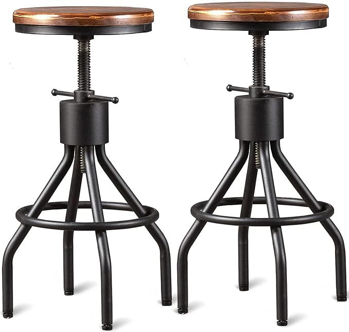 Industrial Bar Stool-Set of 2-Swivel Counter Coffee Chair-Extra Pub Height Adjustable 22-33 inch | Amazon (US)