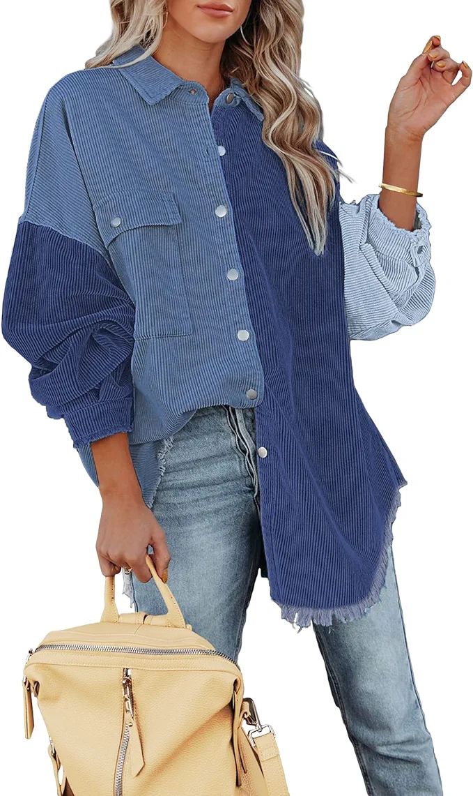 luvamia Womens Shacket Jacket Oversized Corduroy Button Down Shirt Long Sleeve Tops | Amazon (US)