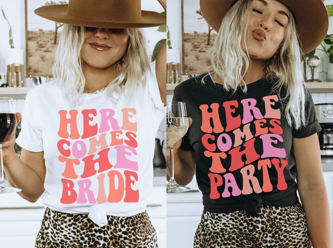 Funny Bachelorette Shirts, Here Comes the Bride, Retro Groovy Bachelorette, Bridesmaid Shirts for... | Etsy (US)