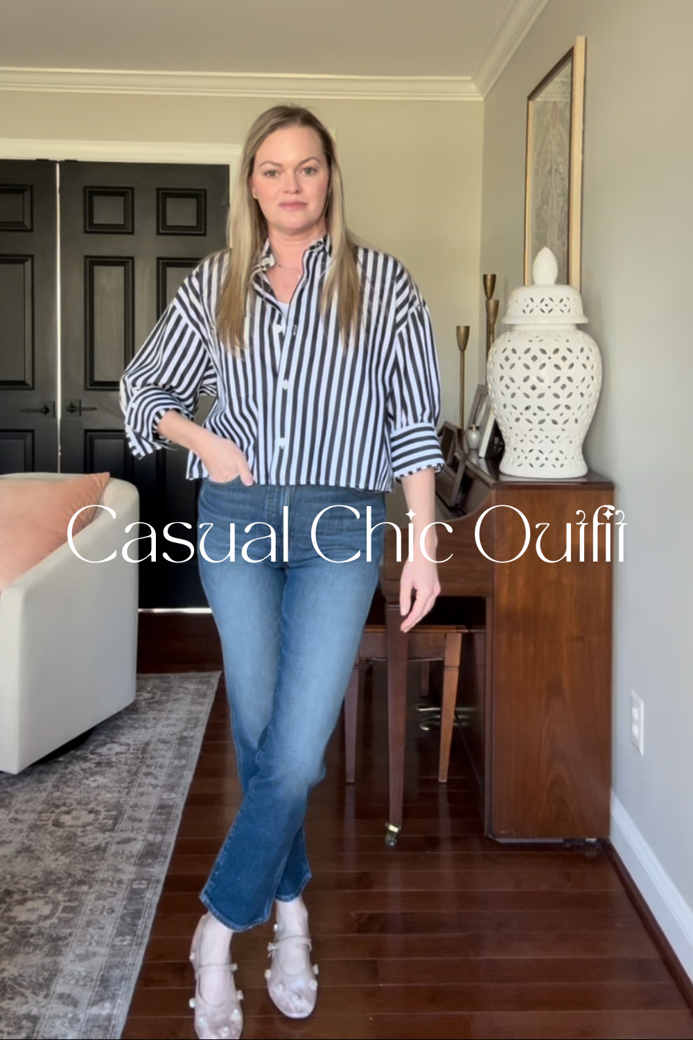 Casual but elevated ✨ A striped button down paired with denim is one of those go-to outfits you can wear on repeat. Clean, classic, and perfect for everyday style without overthinking it. 

 #LTKootd #LTKSeasonal #LTKOver40