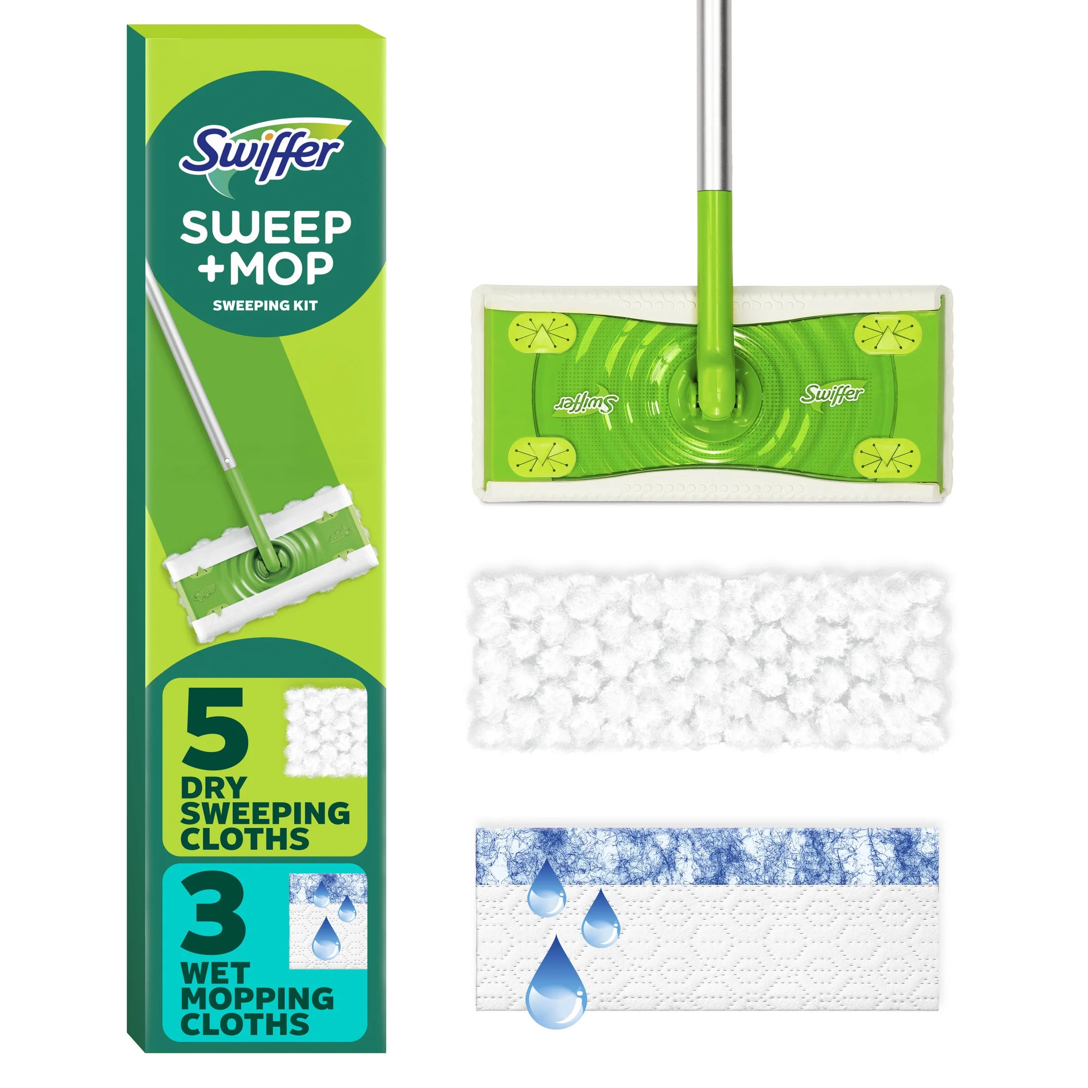 Swiffer Sweep & Mop Dry + Wet Floor Mopping and Sweeping Kit, 1 Device, 5 Dry Cloths, 3 Wet Cloth... | Walmart (US)
