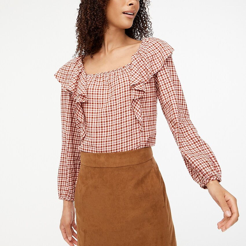 Flannel squareneck ruffle top | J.Crew Factory