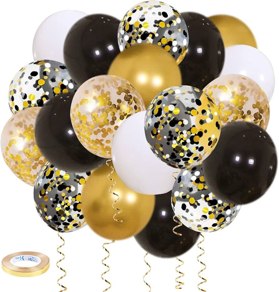Zesliwy Black Gold Confetti Balloons 50 pack - 12 Inch Gold White and Black Confetti Balloons wit... | Amazon (US)