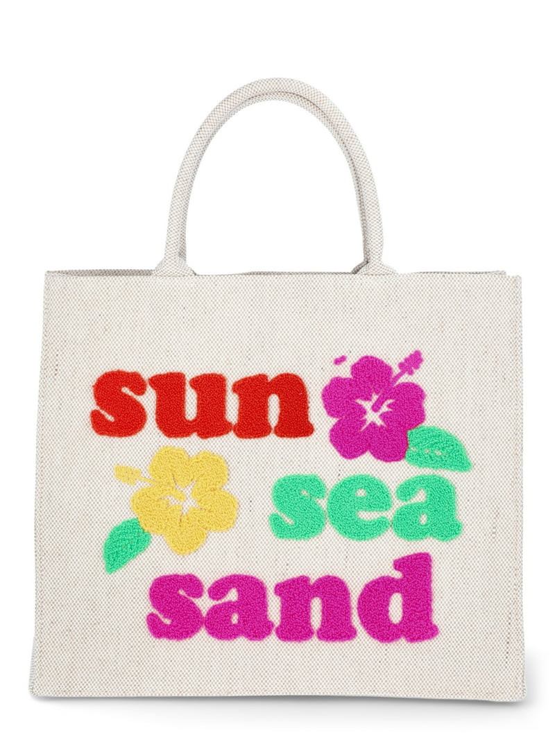 No Boundaries Burlap Tote Bag, Sun, Sea, Surf Natural, Women’s - Walmart.com | Walmart (US)