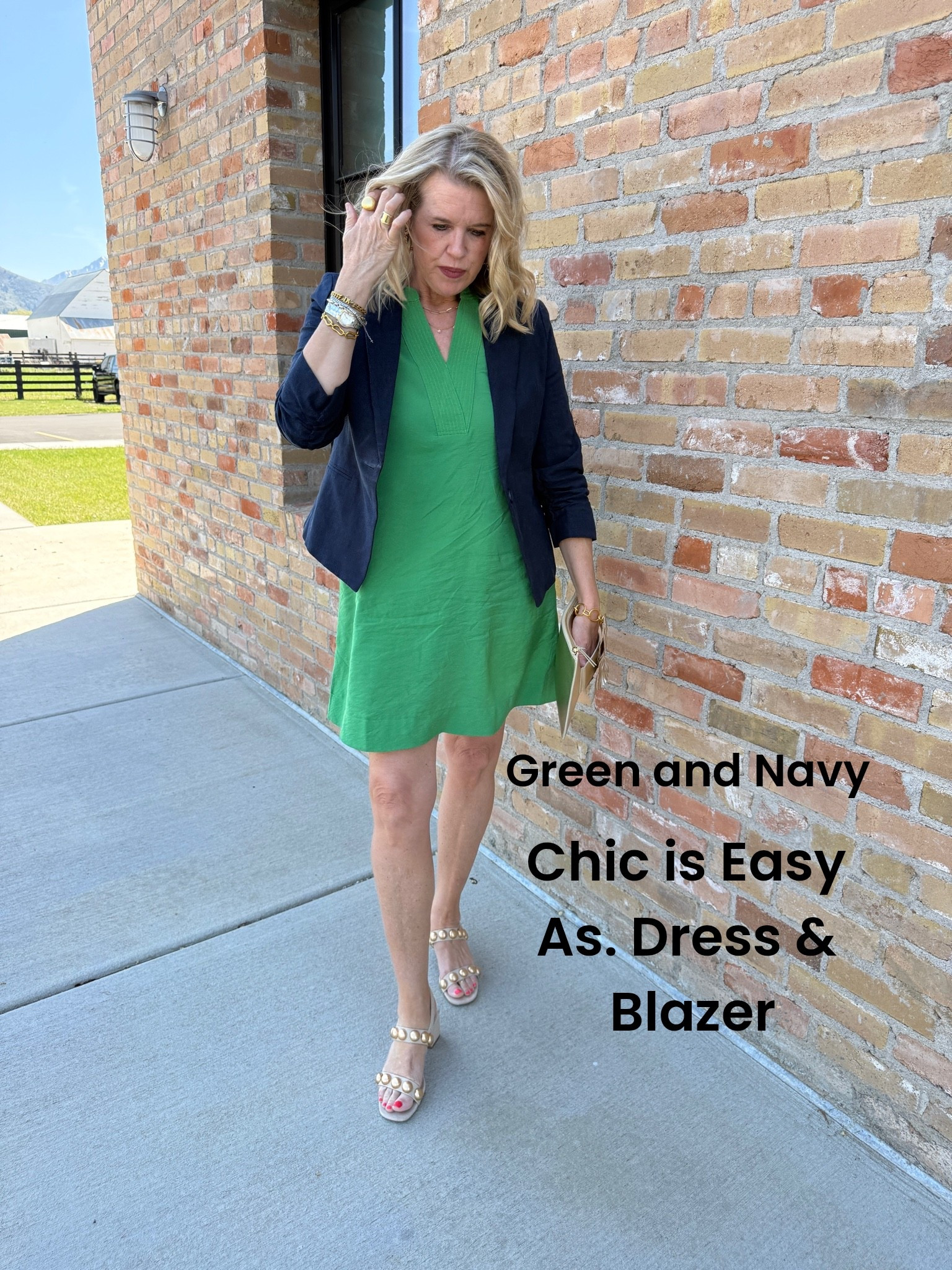 Green & Navy
Chic and easy 
With a dress & blazer
By Gibsonlook 
⚠️Save 15% off with Code
DARCY15

Shoes Cecelia New York 
The new rally linen and studd 
Block heel shoes 
⚠️Save 15% off with code
darcymvandenberg15

#LTKootd #LTKgrwm #LTKdayinmylife