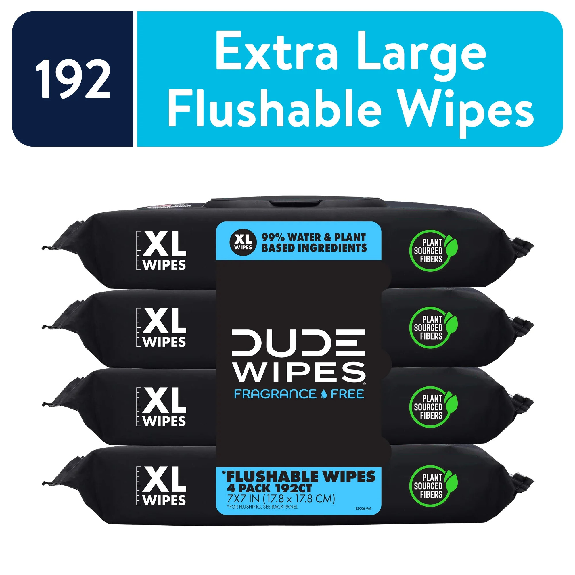 DUDE Wipes Unscented XL Flushable Wipes, 4 Flip-Top Packs, 48 Wipes per Pack, 192 Total Wipes | Walmart (US)