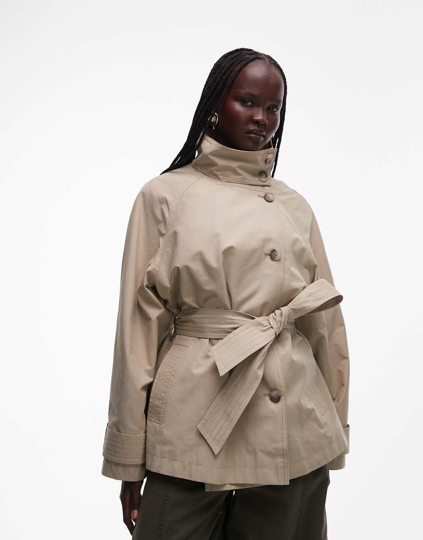 ASOS DESIGN – Trenchcoat in Steinbeige mit Bindegürtel und Trichterkragen-Grün | ASOS (Global)
