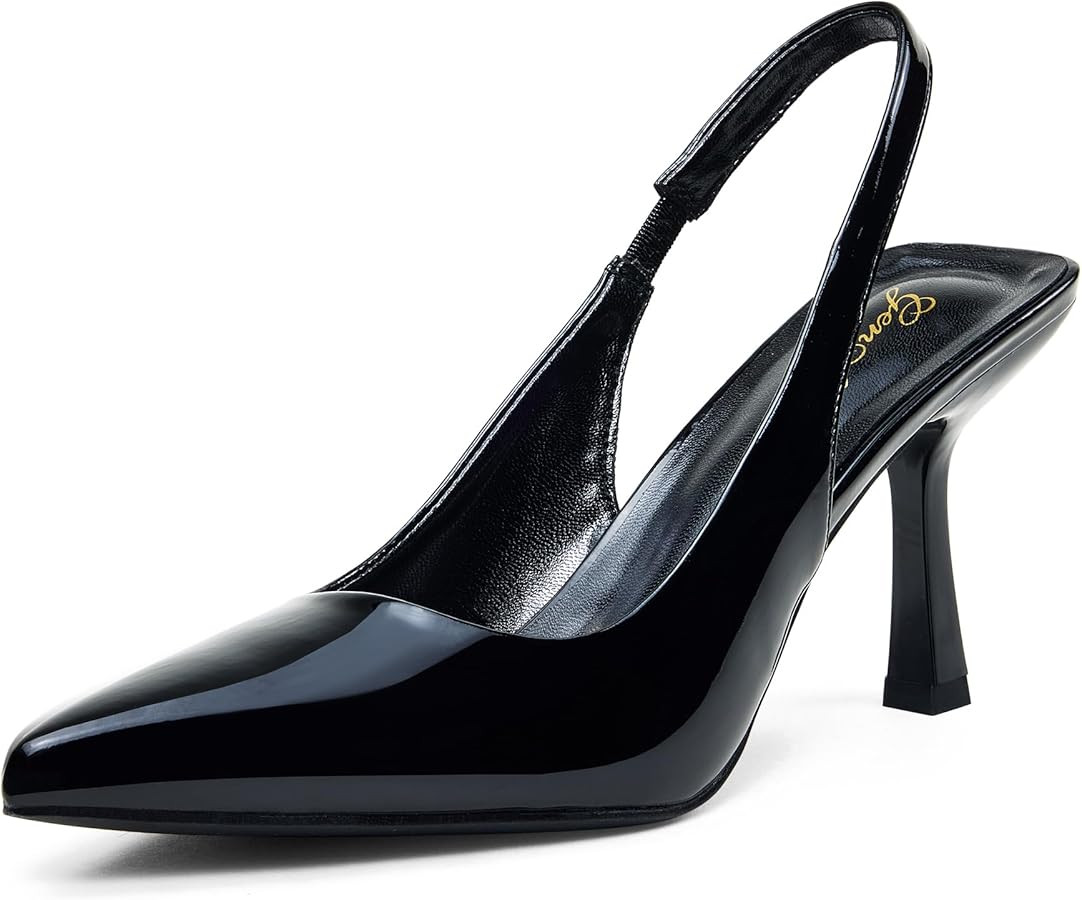 GENSHUO Women's Slingback Kitten Heel Pointed Closed Toe Stiletto Pumps Slip on Elastic Strap Wed... | Amazon (US)