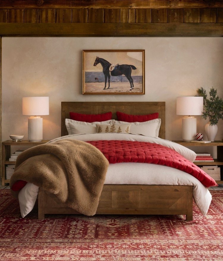 Bringing a little country Christmas charm into the bedroom 🤎🎄 The mix of warm woods, deep reds, and cozy textures makes it feel like a rustic winter retreat. Perfect for snuggling up all season long!
#CountryChristmas #HolidayHomeDecor #CozyBedroom #RusticChristmas #LTKHome #LTKHoliday #ChristmasDecor #WinterBedroom #FarmhouseStyle #HomeInspo #HolidayVibes #LTKSeasonal

#LTKHome #LTKHoliday #LTKSeasonal